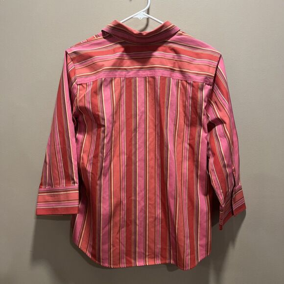 Eddie Bauer Women's Pink Striped Button Up L Wrinkle Resistant Preppy Colorful - Picture 5 of 11